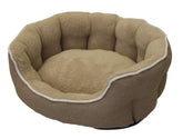 Beiges, rundes Hundebett "BRENTA" mit flauschigem Inneren und gepolstertem Rand für optimalen Komfort.