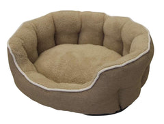 Beiges, rundes Hundebett "BRENTA" mit flauschigem Inneren und gepolstertem Rand für optimalen Komfort.