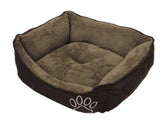 Beige-plüschiges Komfortbett "MERO" für Haustiere mit hohen, weichen Rändern und dunkelbraunem Außenmaterial.