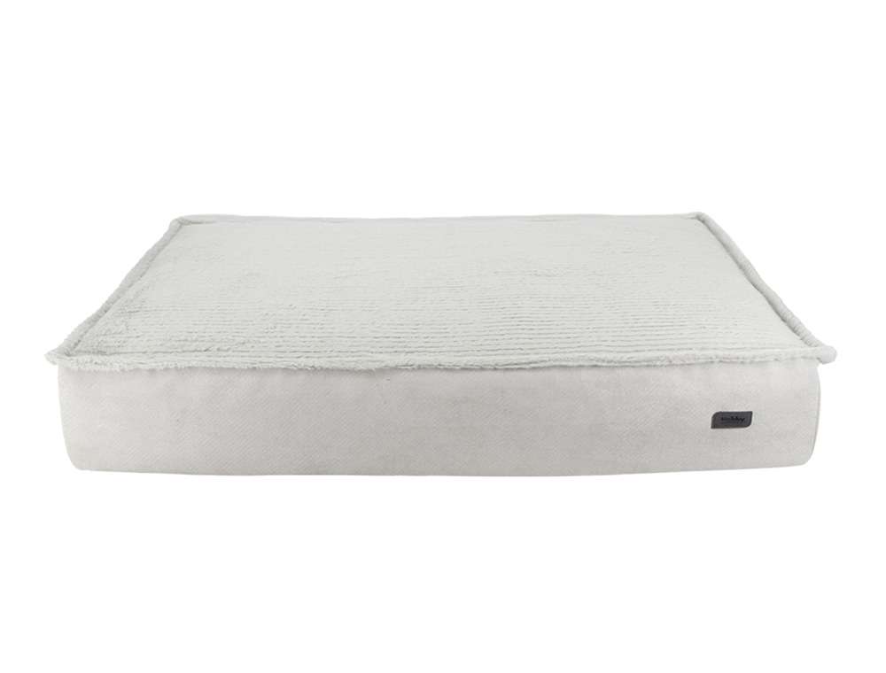 Orthopädische Hundematte "LAGO" in grau mit gepolstertem Rand und samtiger Oberfläche für optimalen Schlafkomfort.