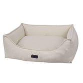 Komfortbett eckig "KAMBA" in hellbeige mit gestreiftem Muster und flauschiger, gepolsterter Liegefläche.