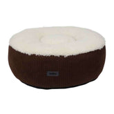Komfortables rundes Hundebett "Kamba" in braun mit flauschiger Oberseite und robustem Cordstoff.