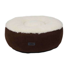 Komfortables rundes Hundebett "Kamba" in braun mit flauschiger Oberseite und robustem Cordstoff.