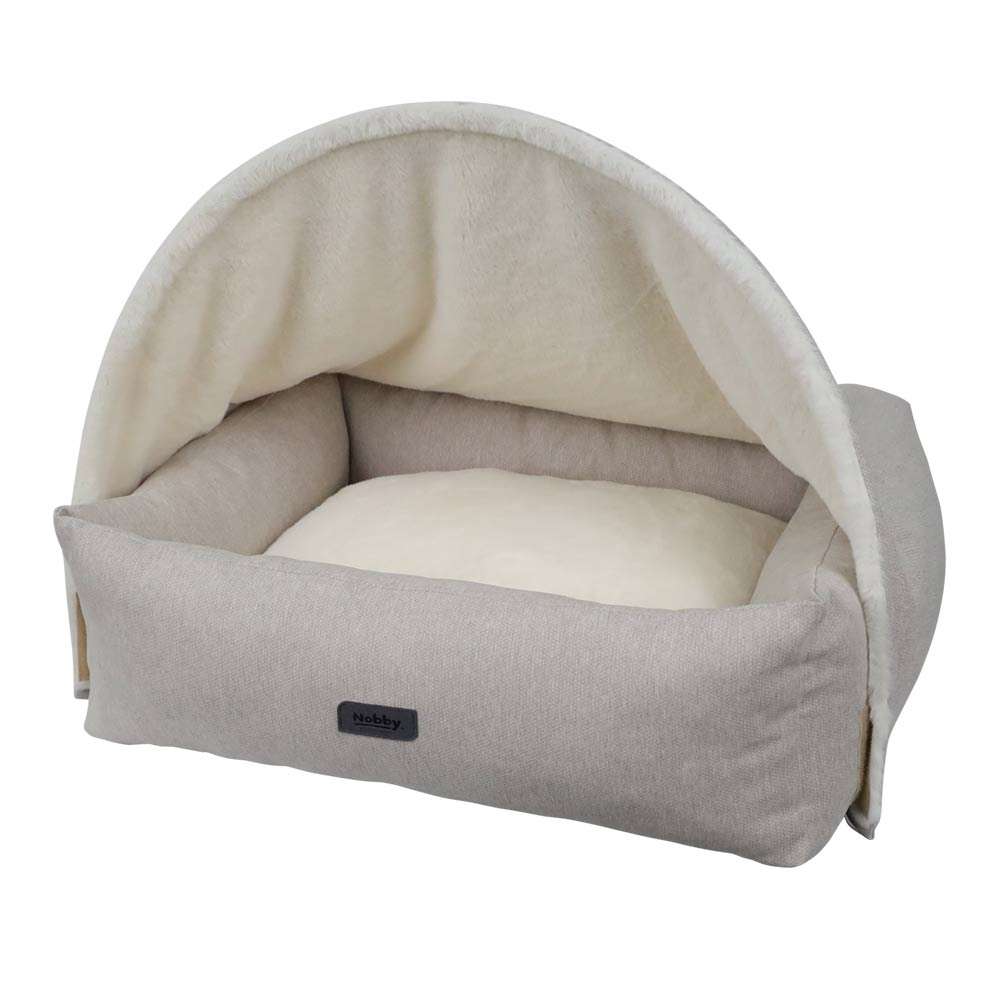 Komfortbett "ILANA" für Hunde mit gewölbter Abdeckung in hellbeige, gemütliches Design für optimale Entspannung.