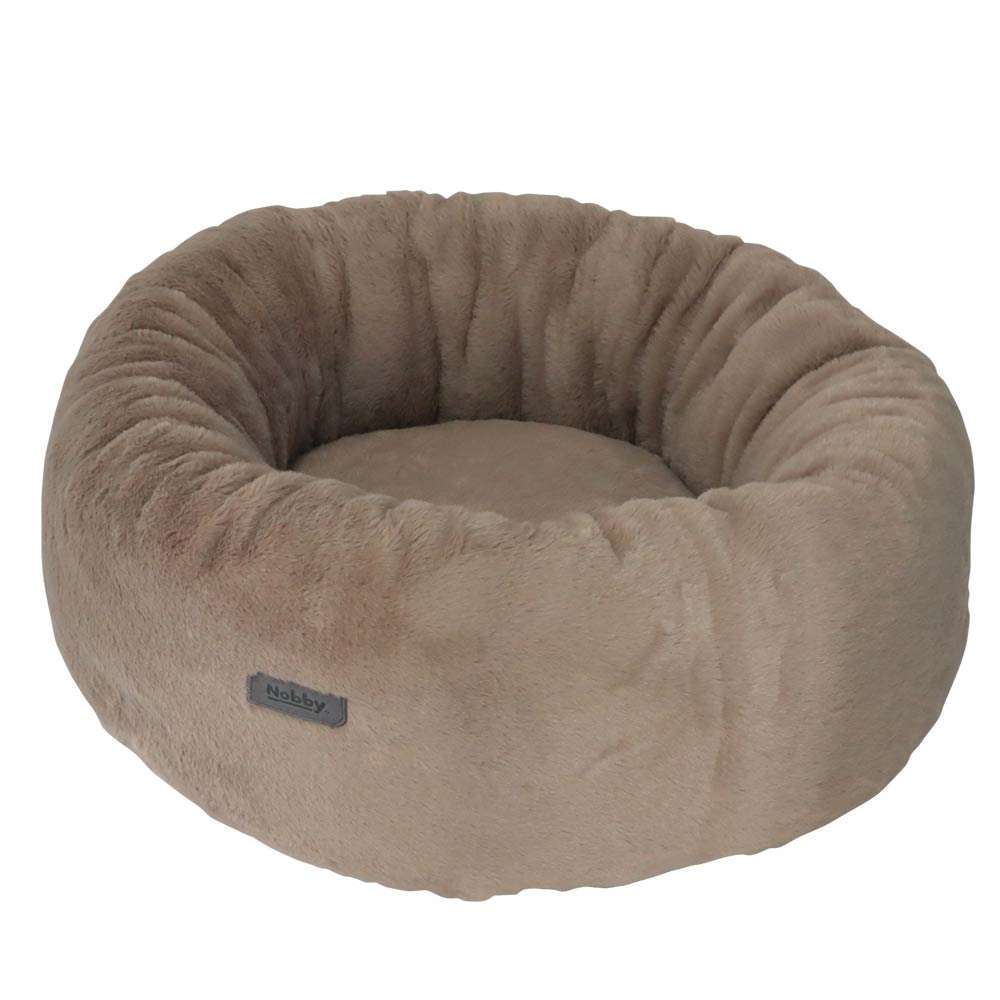 Rundes Hundebett "ZARIF" in Beige mit weichem Rand und flauschiger Oberfläche für optimalen Komfort.