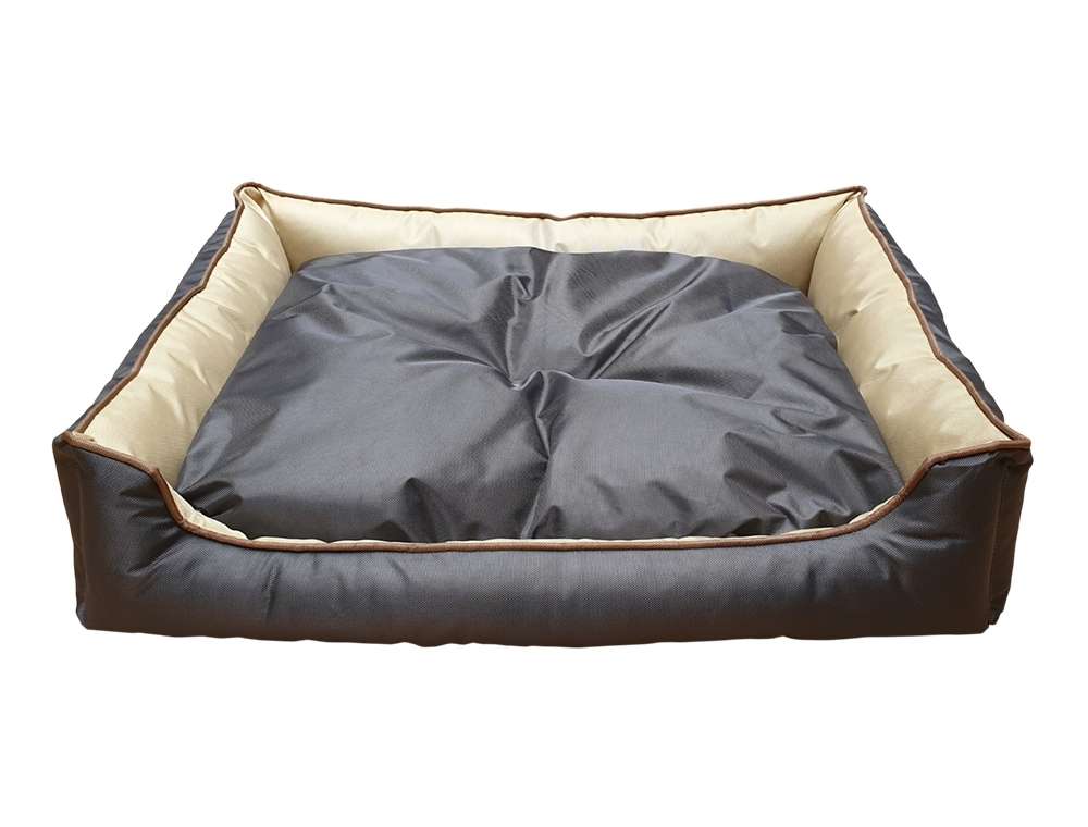 Komfortbett "Asja" für Hunde in Dunkelgrau und Beige, gepolstert und weich für besten Schlafkomfort.