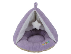 Komfortzelt "Puppy" für Haustiere in lila mit weicher Innenfläche und weißem Stern oben. Ideal zum Kuscheln und Entspannen.