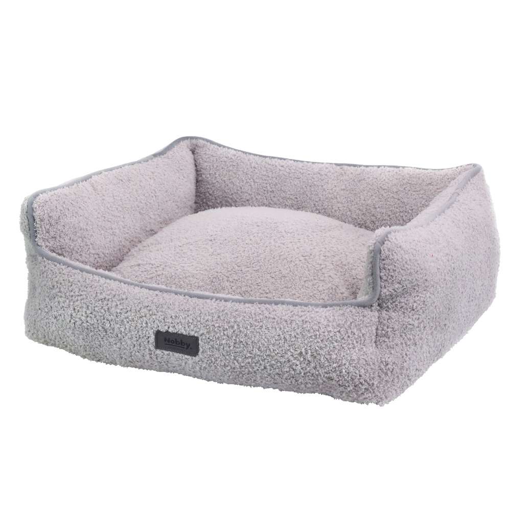 Weiches graues Hundebett "Cloudy" mit erhöhten Rändern, plüschiger Liegefläche für optimalen Komfort und Gemütlichkeit.