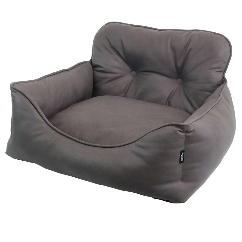 Komfortbett "Enock" in Grau für Haustiere mit gepolsterter Oberfläche und erhöhten Seiten für optimalen Schlafkomfort.