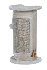Runder Kratzbaum "Ecki" für Katzen in hellgrau mit weichem Plüsch und Sisal-Kratzfläche. Ideal zum Spielen und Kratzen.