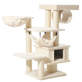 Kratzbaum ELIN in beige mit mehreren Ebenen, Hängematte und Höhle für Katzenkomfort und Spielspaß.