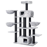 Grauer Kratzbaum TODOR mit mehreren Ebenen, Höhlen und Sisal für Katzen zum Spielen und Entspannen.