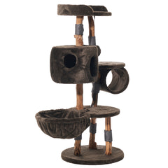 Kratzbaum "GENA": Stabiler Katzenbaum mit mehreren Ebenen, Sisalseilen, Höhlen und Kuschelsack für Katzen.