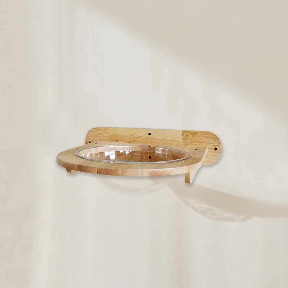 Wandablage "Sam" aus Holz mit kreisförmiger Glas-Schale, schlichter, moderner Stil, harmonischer natürlicher Holzton.