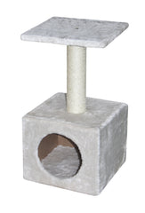 Katzenkratzbaum Classic COMO in hellem Grau mit quadratischer Basis und Sisalsäule für Spiel und Entspannung.