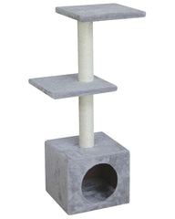 Grauer Kratzbaum "COSTA" mit Höhle, Sisalrolle und 3 Platten für Katzen zum Spielen und Entspannen.