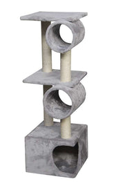 Kratzbaum Classic "LIDO" in Grau mit mehreren Ebenen, Nischen und herzförmiger Box für Katzen.