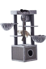 Großer grauer Kratzbaum "ADILE" mit Plattformen, Hängematten, Höhle und Sisal zum Kratzen für Katzen.
