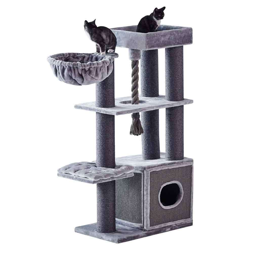 Kratzbaum "YANKO" mit Kletterflächen, Liegeplattformen und einem Spielseil für Katzenanspruchsvoll.