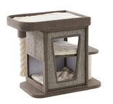 Moderner Kratzbaum "Ulvi" in Braun mit Spielbereichen, Ruheplätzen und Sisalrolle für Katzen.