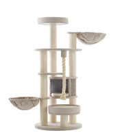 Heller Kratzbaum "Fida" mit mehreren Plattformen und weichem Stoff, ideal für Katzen zum Spielen und Entspannen.