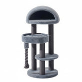 Moderner grauer Kratzbaum LITA für Katzen mit mehreren Ebenen, runder Liegefläche und integriertem Kratzstamm.