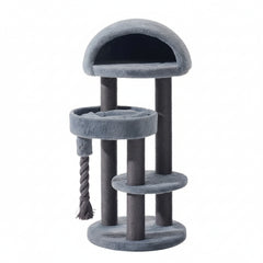 Moderner grauer Kratzbaum LITA für Katzen mit mehreren Ebenen, runder Liegefläche und integriertem Kratzstamm.