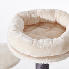 Hellbeiges, rundes Kissen für Kratzbaum DONACO, weich und samtig, ideal für entspannte Katzenmomente.