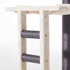 Kratzbaum NEGULO mit samtiger Oberfläche und stabilen Kratzsäulen in dunklem Material für Katzen zum Spielen und Entspannen.