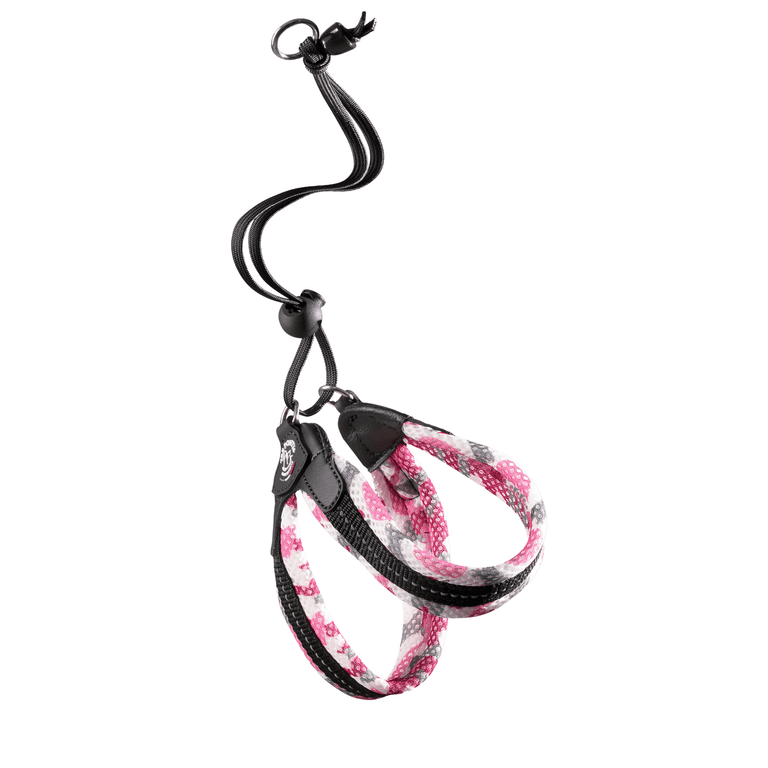 Verstellbares Hundehalsband in Pink und Grau mit stabiler Schnalle und zusätzlichem Befestigungsring.