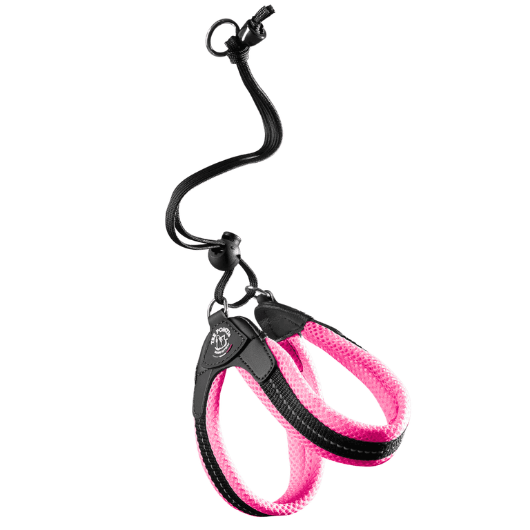 Pinkfarbene Hundeleinen mit elastischem Griff und stabilen Materialien, ideal für komfortable Spaziergänge.