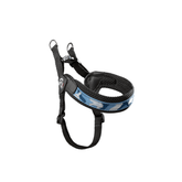 Blaues Camouflage-Hundegeschirr mit gepolstertem Halsring und verstellbaren Gurten, ideal für sicheren Sitz und Komfort.