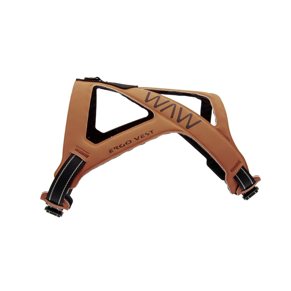Ergonomisches orangefarbenes Hundegeschirr von WAW mit verstellbaren Riemen und modernem Design.