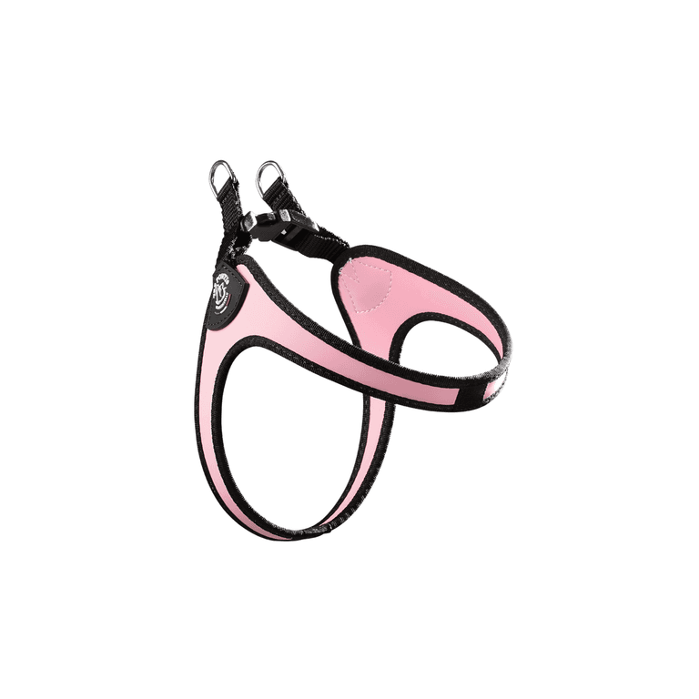 Rosa Hundegeschirr Easy Fit Click Original mit schwarzen Akzenten, gepolstert für hohen Komfort und zwei D-Ringen.