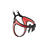 Rotes Hundegeschirr mit schwarzer Polsterung und dekorativem Bowknot für optimalen Tragekomfort und Sicherheit.