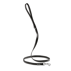 Elegante schwarze Hundeleine mit reflektierenden Details und silbernem Karabinerhaken für sicheres Gassigehen.
