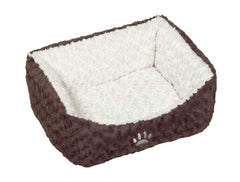 Hundebett NEIKU in braun mit weichem weißen Fleece, rechteckig und hundefreundlich, abgerundete Ecken sorgen für Komfort.