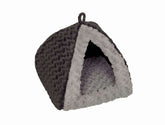 Eckige Höhle "SEOLI" für Haustiere aus grauem, weichem Material mit hellerer Innenausstattung und Vorderöffnung.