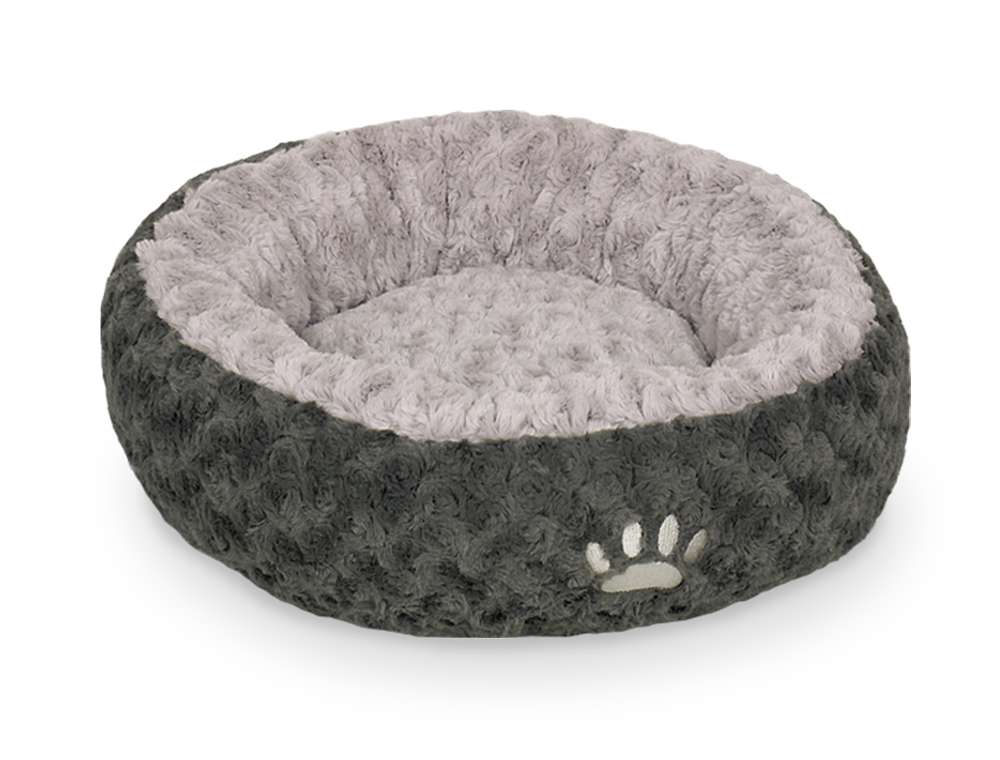 Flauschiges rundes Hundebett "SEOLI" in Grau mit erhobener Außenkante und weichem Innenfutter für optimalen Komfort.