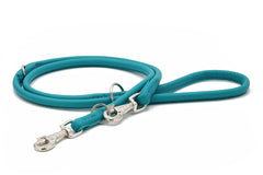 Hundeleine Rundgenäht in leuchtendem Türkis, strapazierfähig mit komfortablem Griff und silbernem Karabiner.
