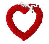 "Rotes Mini Heart Hundespielzeug aus geflochtenem Material mit LABONI Band – ideal für verspielte Hunde."
