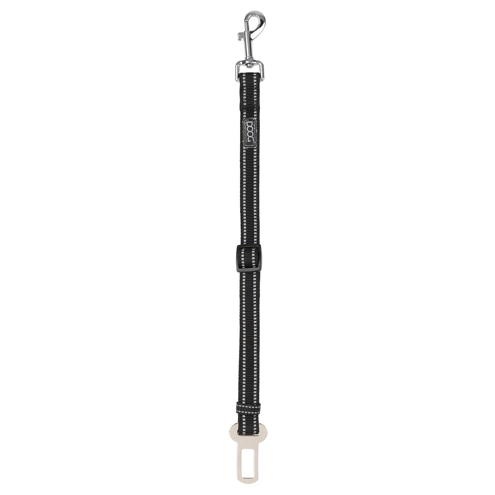 Schwarze Hundeleine aus robustem Material mit stabilen Karabinerhaken und heller Naht, ideal für Sicherheit und Haltbarkeit.