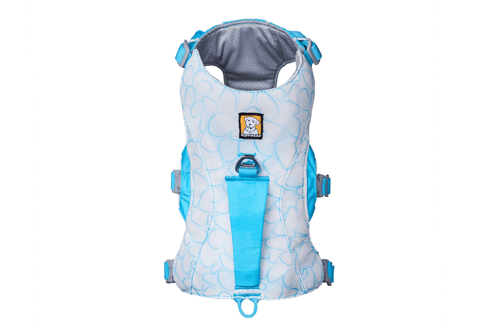 Blaue Hundeweste mit floralem Muster, atmungsaktiv, leicht, verstellbare Riemen für optimalen Komfort im Sommer.