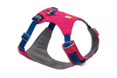 Pinkes Hi Light™ Hundegeschirr mit blauen Gurten und gepolsterter Innenseite für Komfort und verstellbare Riemen.