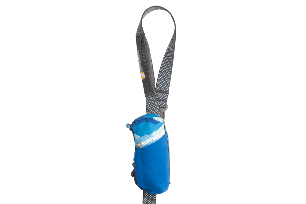 Mini Abholbeutel-Spender in Blau mit grauem Gurt, ideal für Zubehör oder Kleinigkeiten zum Mitnehmen.