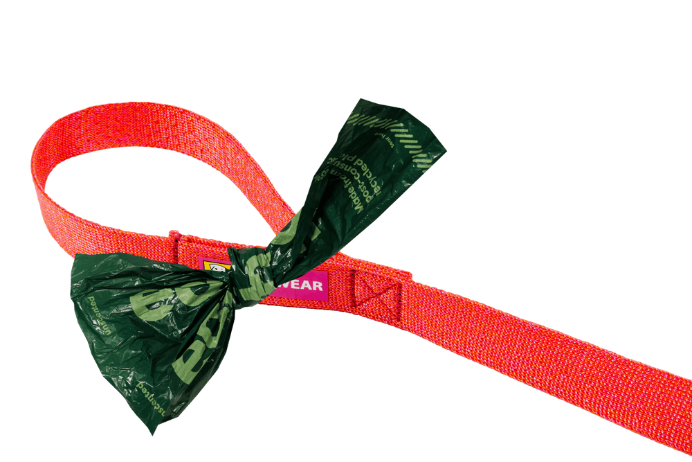 Front Range™ Flex Leine in Rot mit grüner Tüte, ideal für Spaziergänge mit Ihrem Hund.