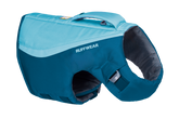 Aquafarbene Hundeschwimmweste von Ruffwear mit robustem Material, gepolstertem Innenbereich und praktischem Griff.
