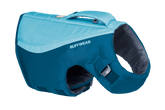 Aquafarbene Hundeschwimmweste von Ruffwear mit robustem Material, gepolstertem Innenbereich und praktischem Griff.