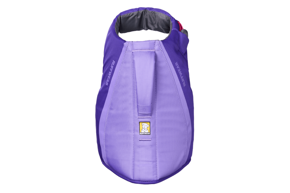 Lila tragbare Schwimmweste für Hunde mit gepolstertem Griff und strapazierfähigem Design. Ideal für Sicherheit und Komfort.
