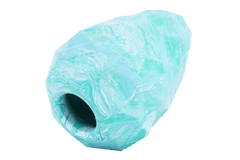 Dekorative Vase in organischer Form mit blau-grünem Marmormuster und ovaler, asymmetrischer Öffnung.